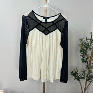 August Silk Black and Cream Mesh Blouse